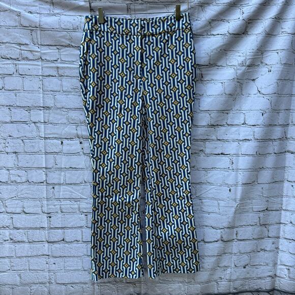 Boden Pants Cropped Flared Sapphire, Azure Geo US Size 6 R Geometric Flare - Picture 2 of 9